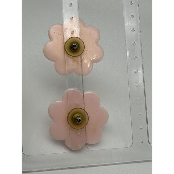 Vintage Large Pink Plastic Flower Earrings Pop Art Barbiecore - Picture 2 of 4